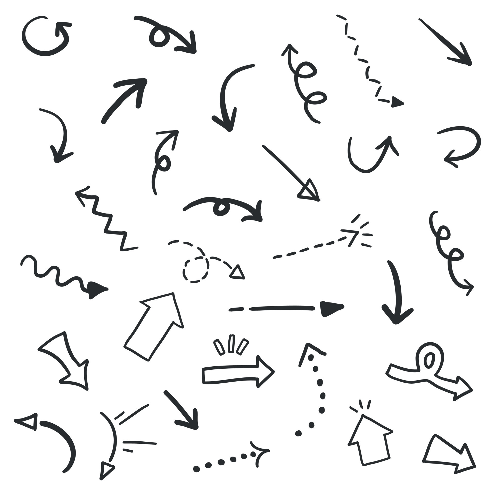 Hand drawn arrow set icon in flat style. Pencil sketch symbols vector