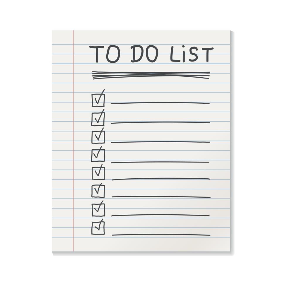 Realistic line paper note icon in flat style. To do list icon with hand drawn text vector illustration on isolated background.  Office stationery notebook sign business concept.