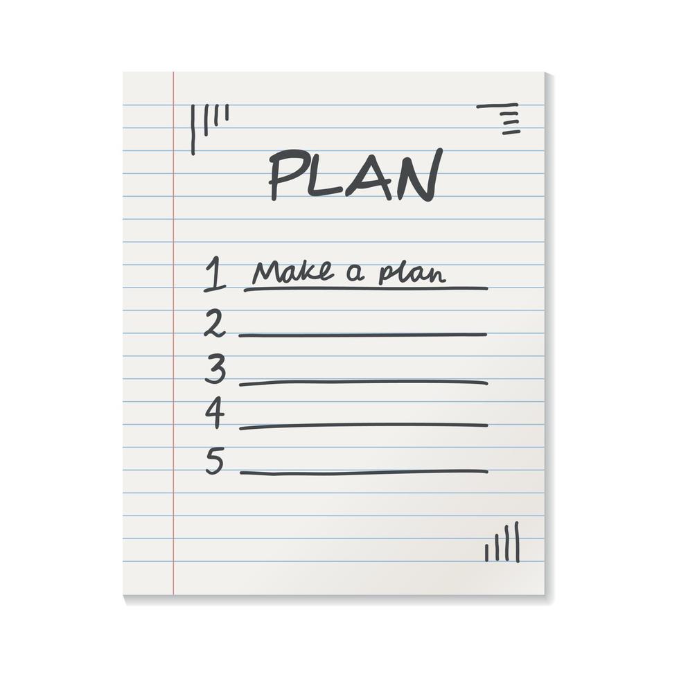 Realistic line paper note icon in flat style. To do list icon with hand drawn text vector illustration on isolated background.  Office stationery notebook sign business concept.