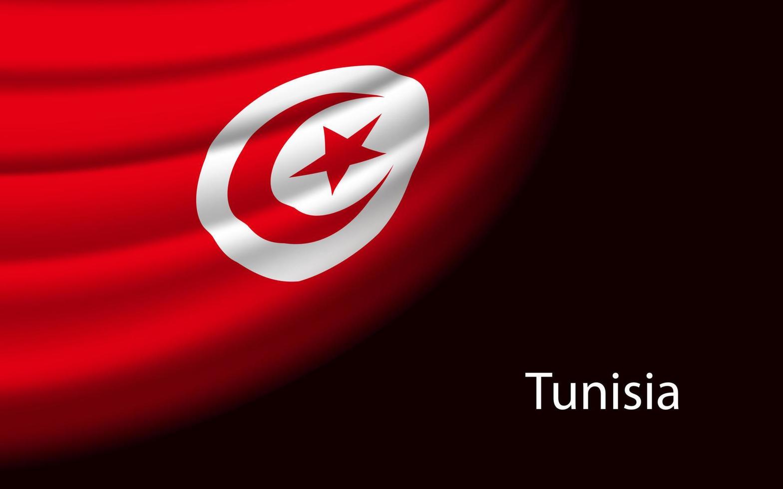 Wave flag of Tunisia on dark background. vector