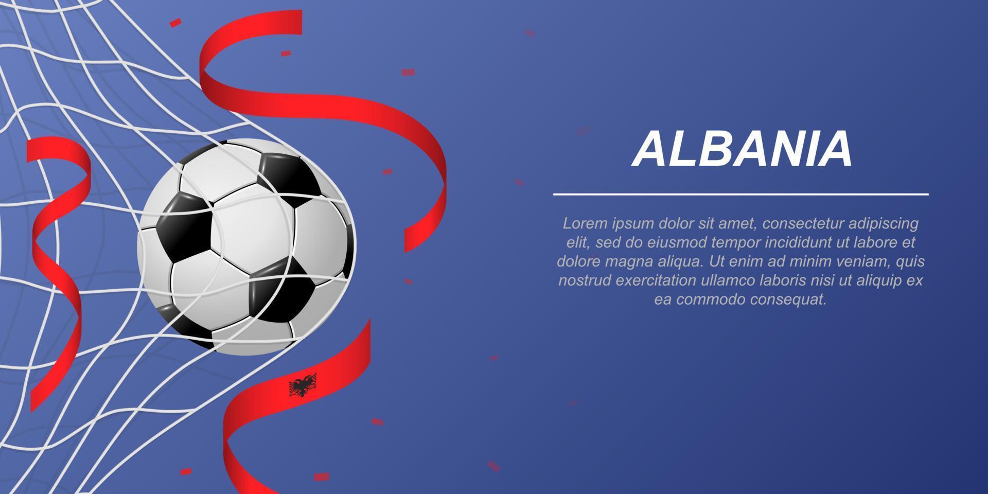 Soccer background with flying ribbons in colors of the flag of Albania vector