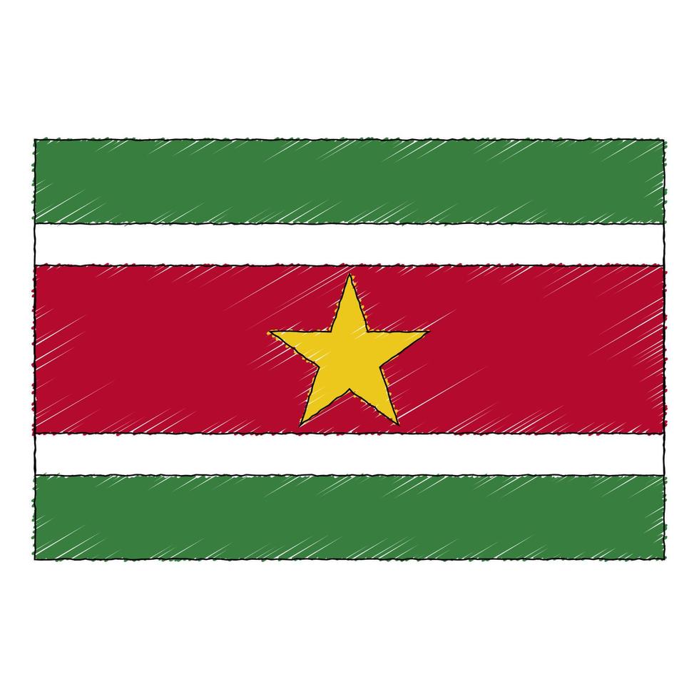 Hand drawn sketch flag of Suriname. doodle style icon vector