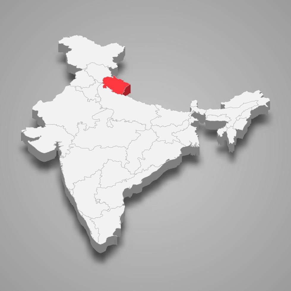 uttarakhand estado ubicación dentro India 3d mapa vector