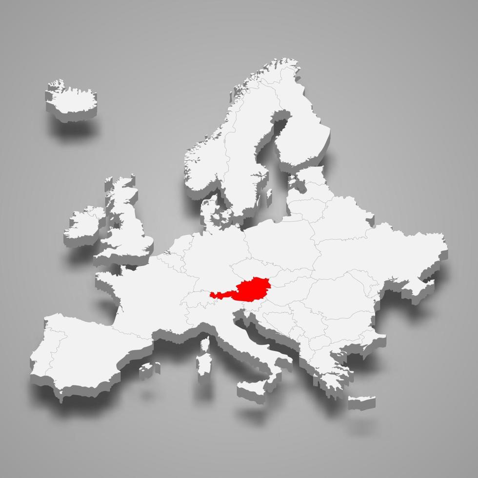 Austria país ubicación dentro Europa 3d mapa vector