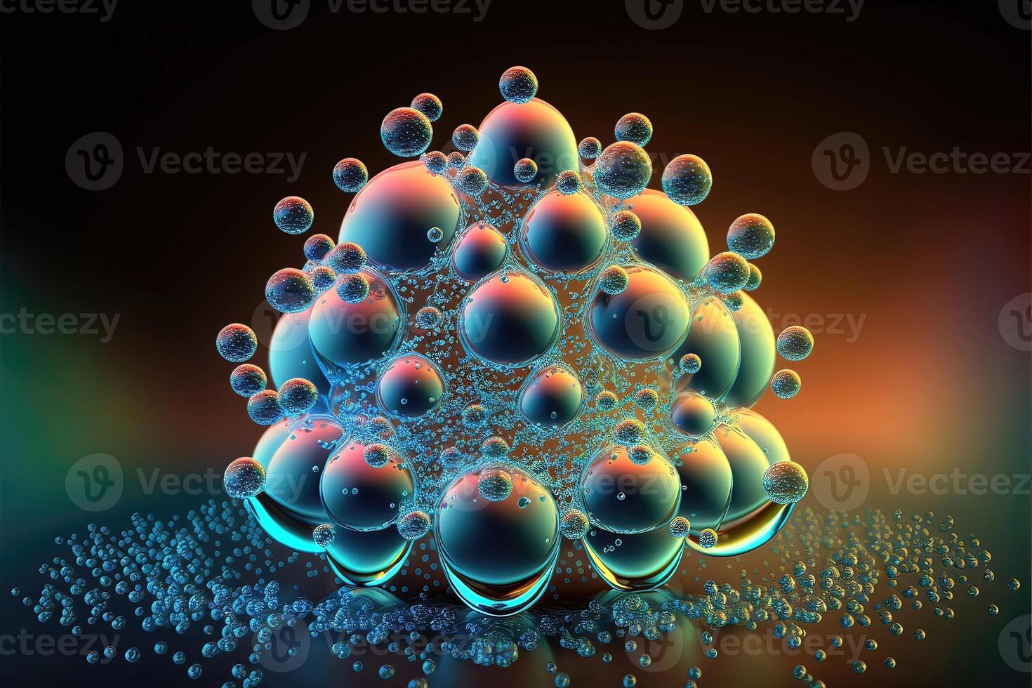 Water drop and transparent molecule structure photo