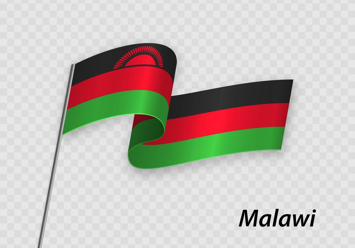 Waving flag of Malawi on flagpole. Template for independence day vector