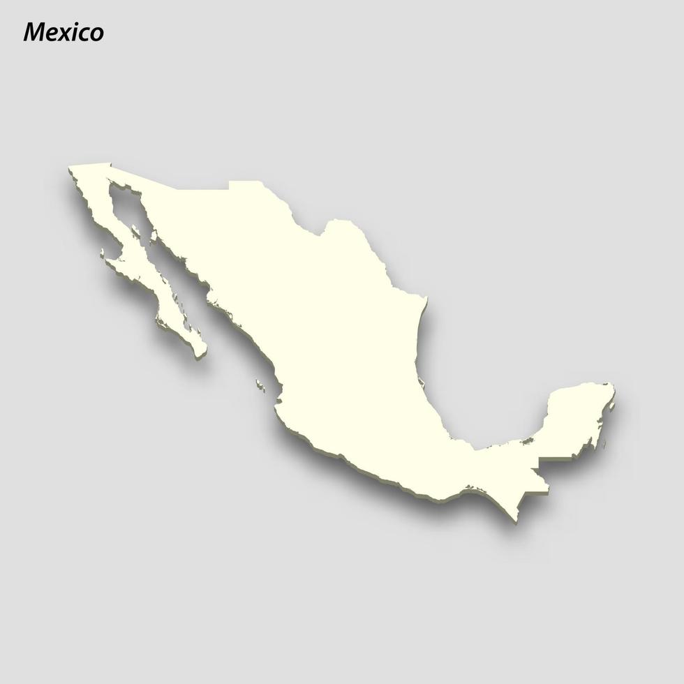 3d isometric map of Mexico isolated with shadow vector