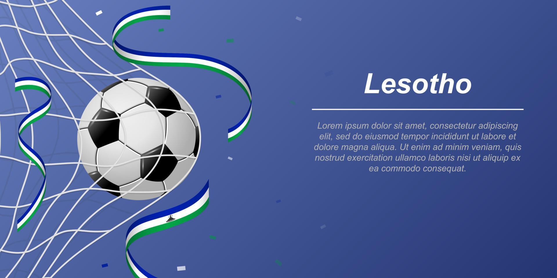 Soccer background with flying ribbons in colors of the flag of Lesotho vector