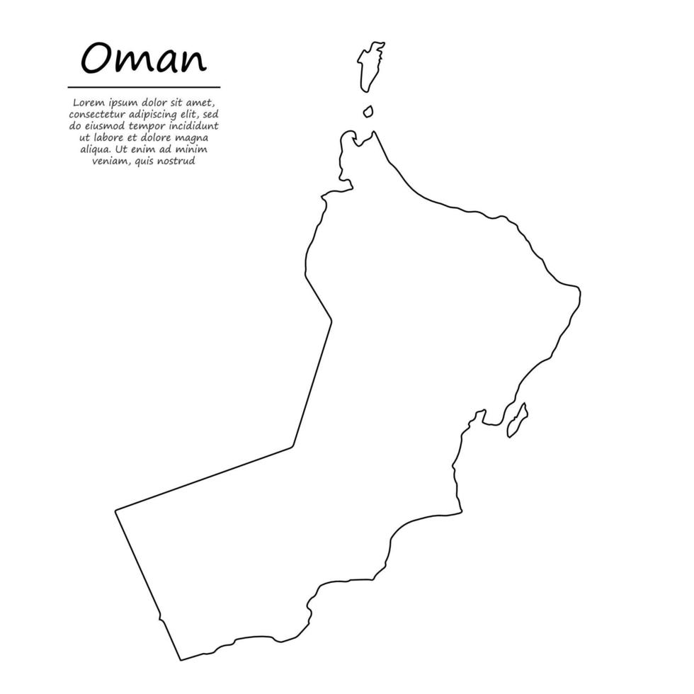 Simple outline map of Oman, in sketch line style vector