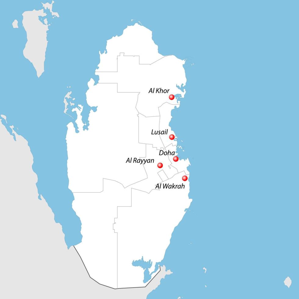 Map of Qatar with world cup cities vector