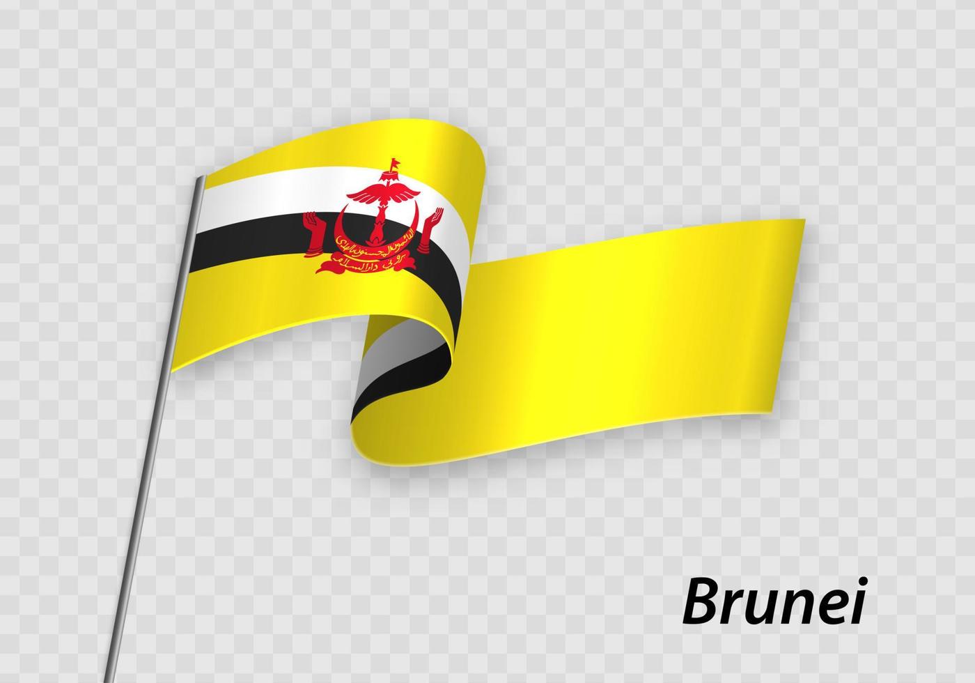 Waving flag of Brunei on flagpole. Template for independence day vector
