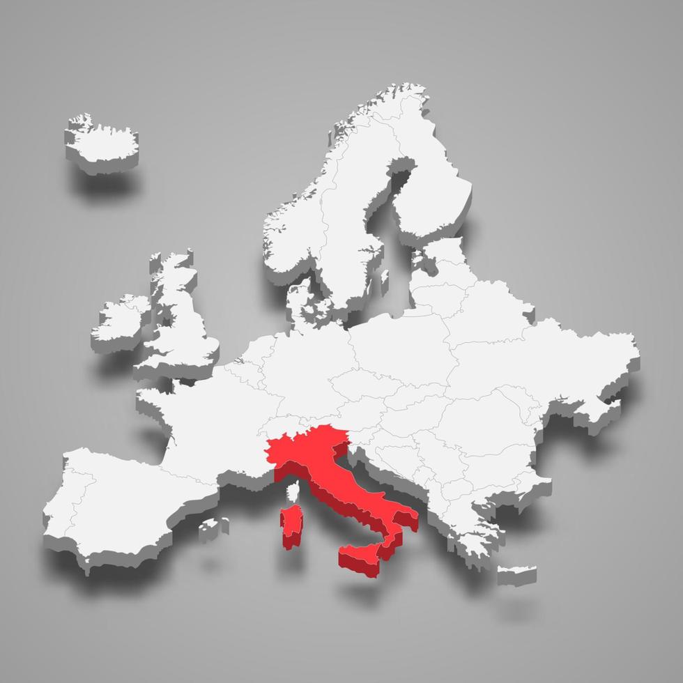 Italy country location within Europe 3d map vector