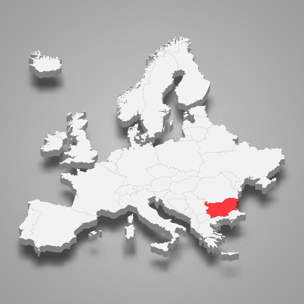 Bulgaria country location within Europe 3d map vector