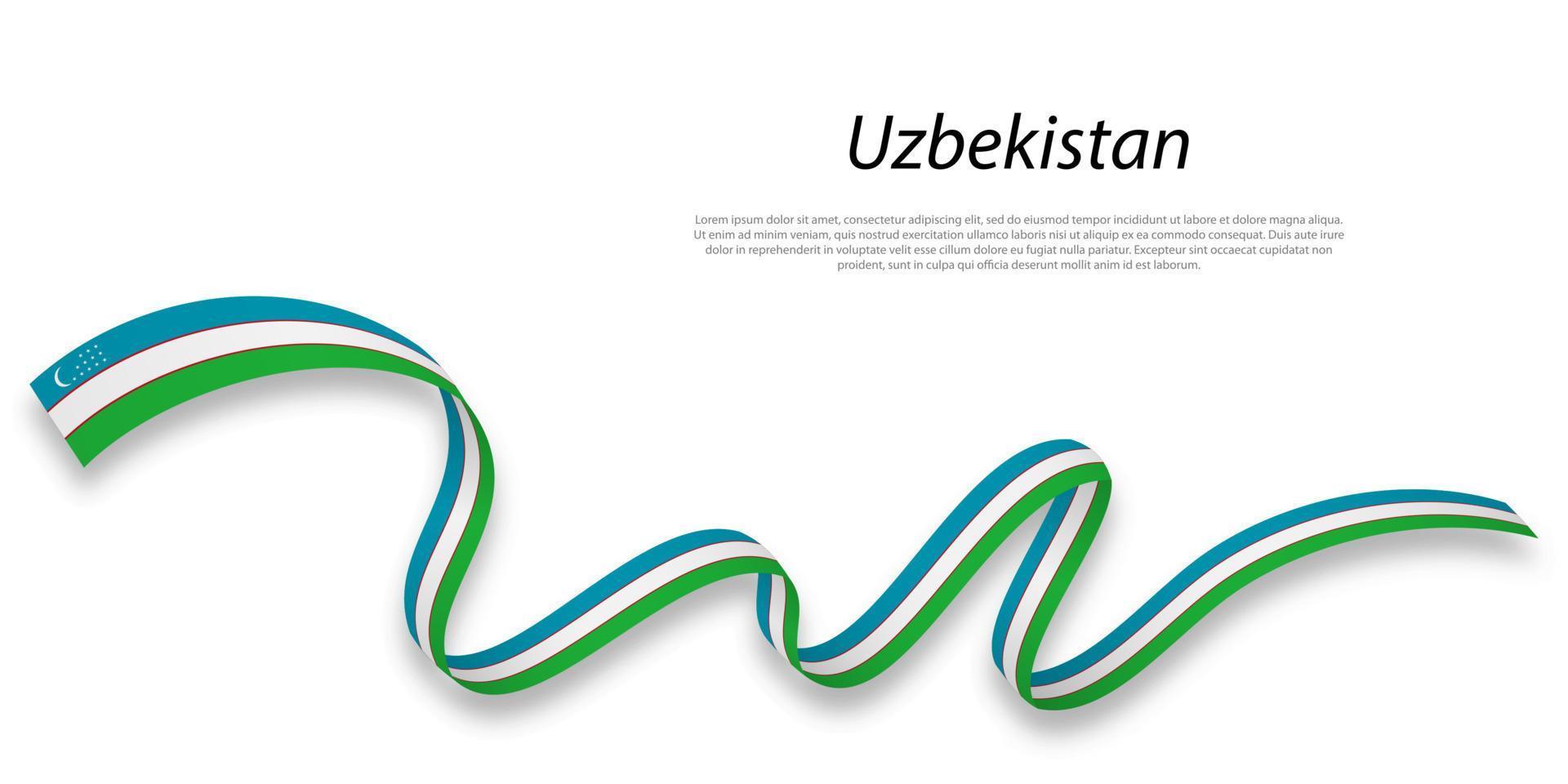 Waving ribbon or banner with flag of Uzbekistan. vector