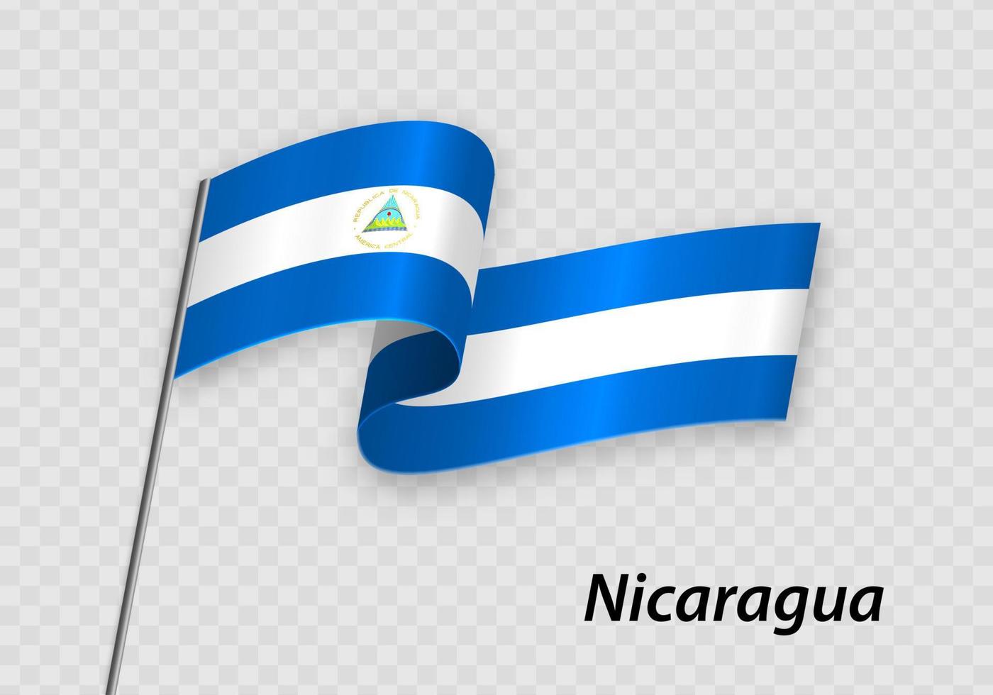 Waving flag of Nicaragua on flagpole. Template for independence day vector