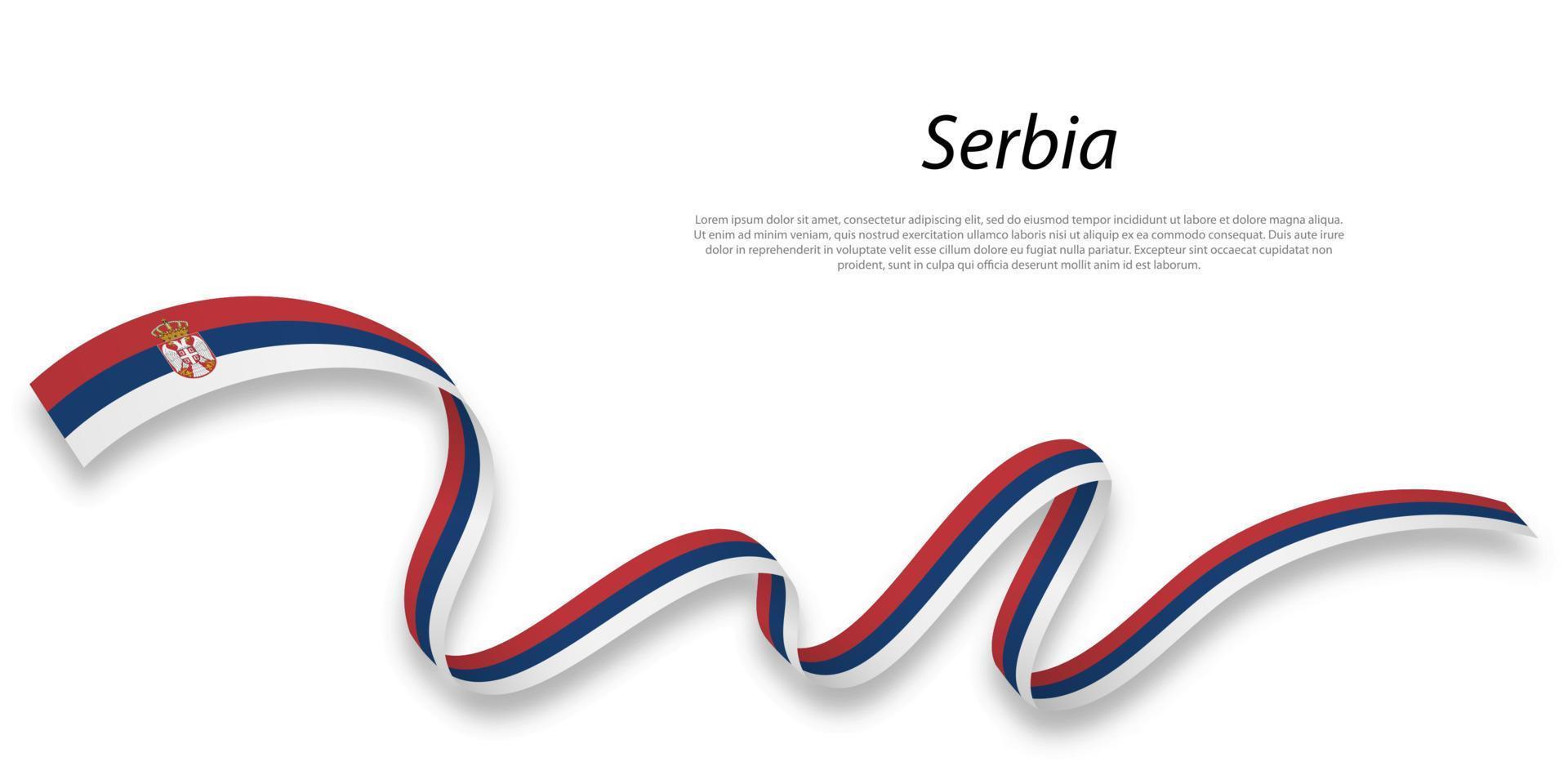 Waving ribbon or banner with flag of Serbia. vector