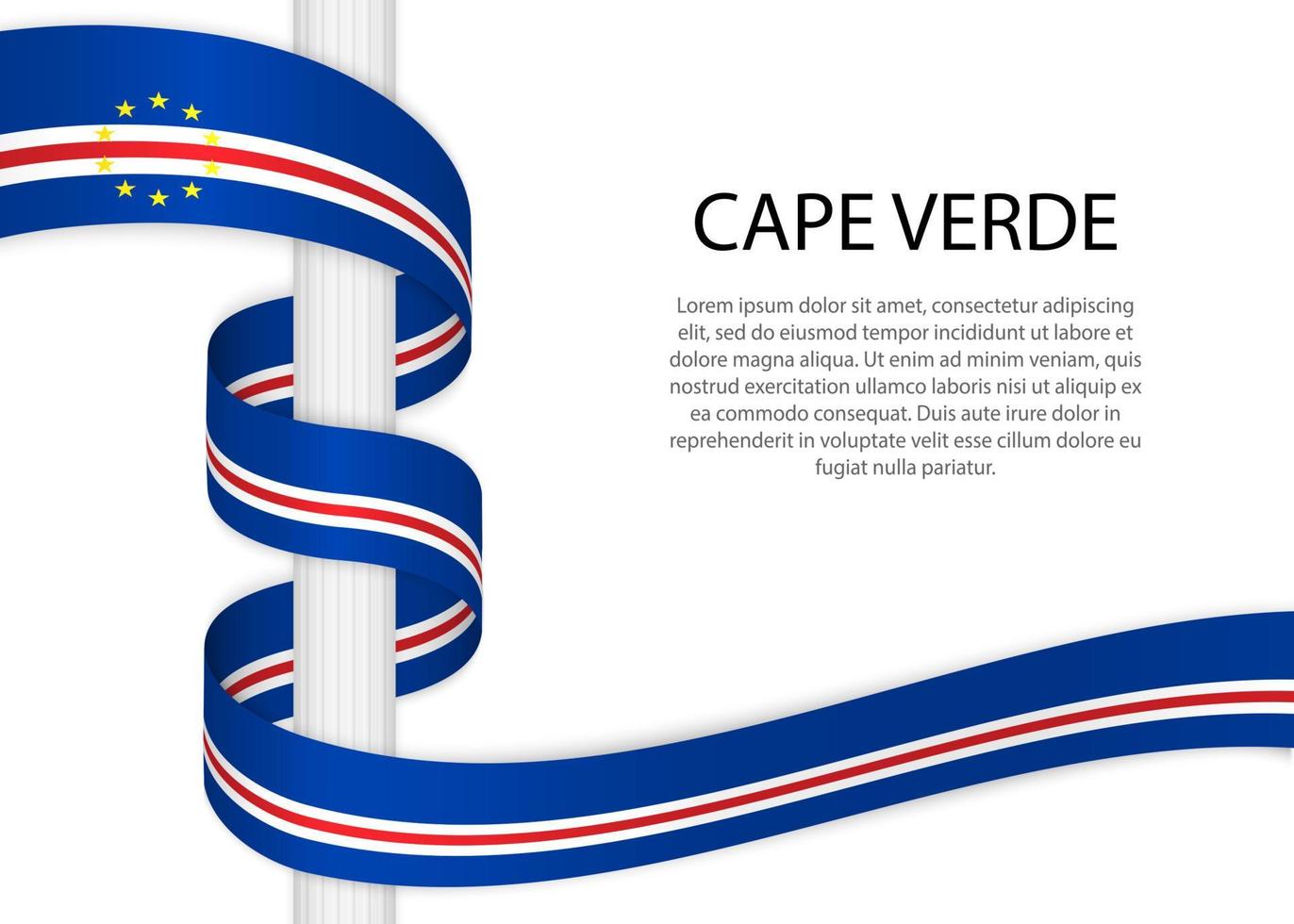 Waving ribbon on pole with flag of Cape Verde. Template for inde vector