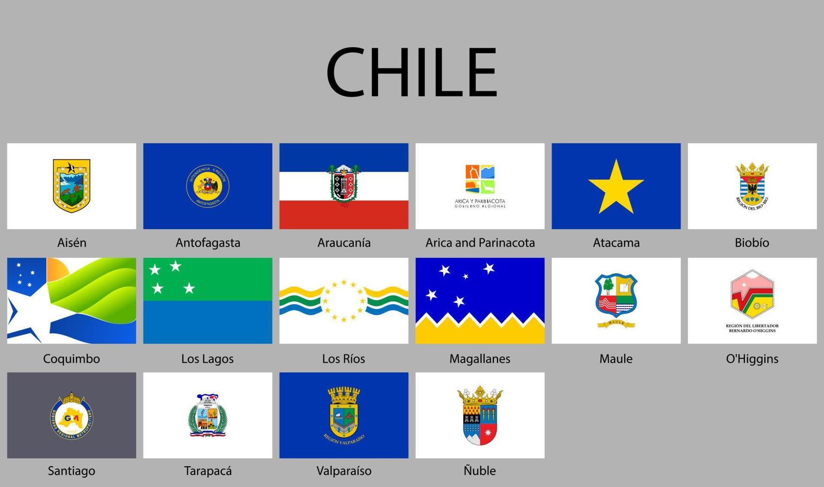 todas banderas de regiones de Chile vector