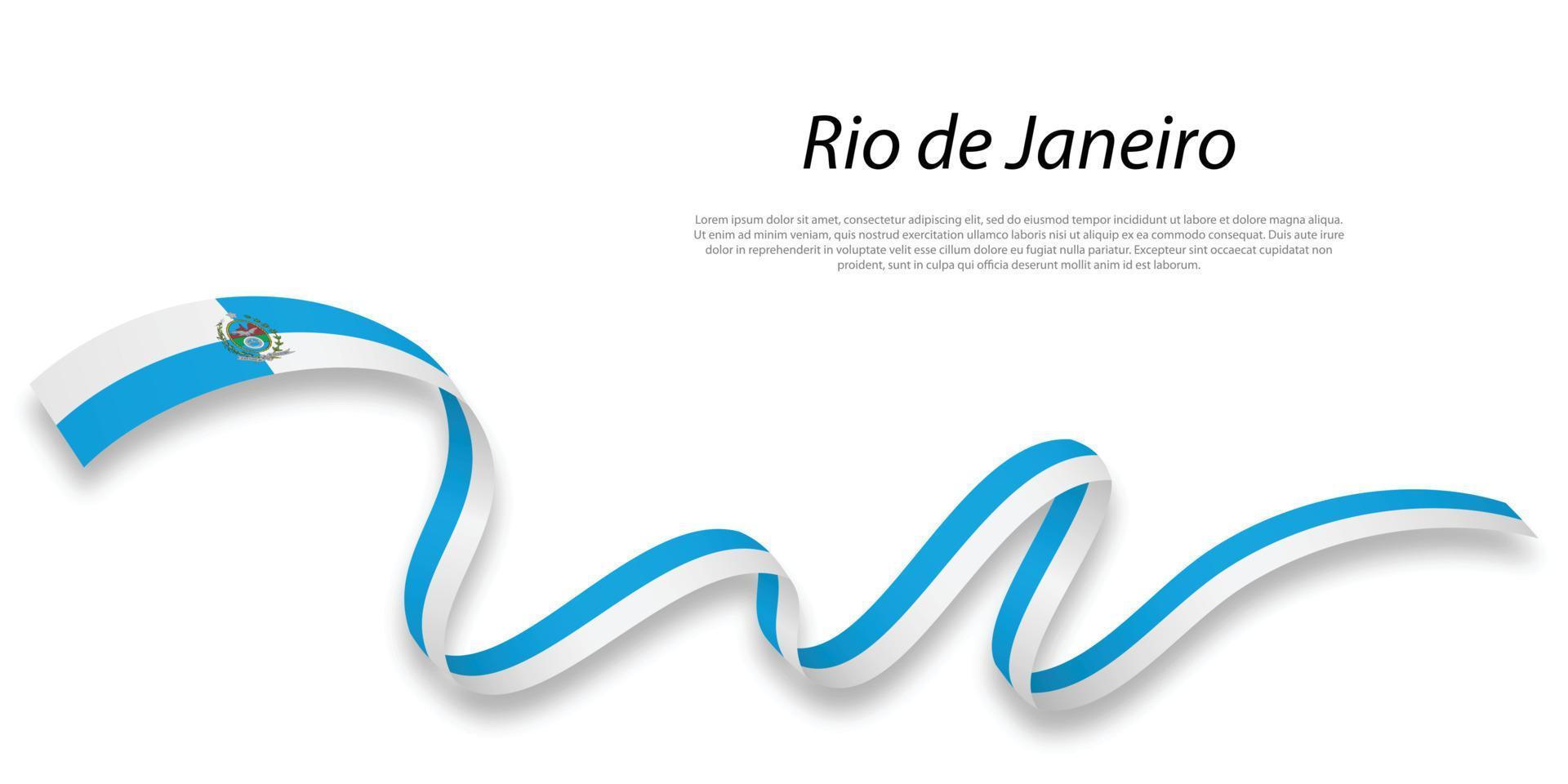 Waving ribbon or stripe with flag of Rio de Janeiro vector