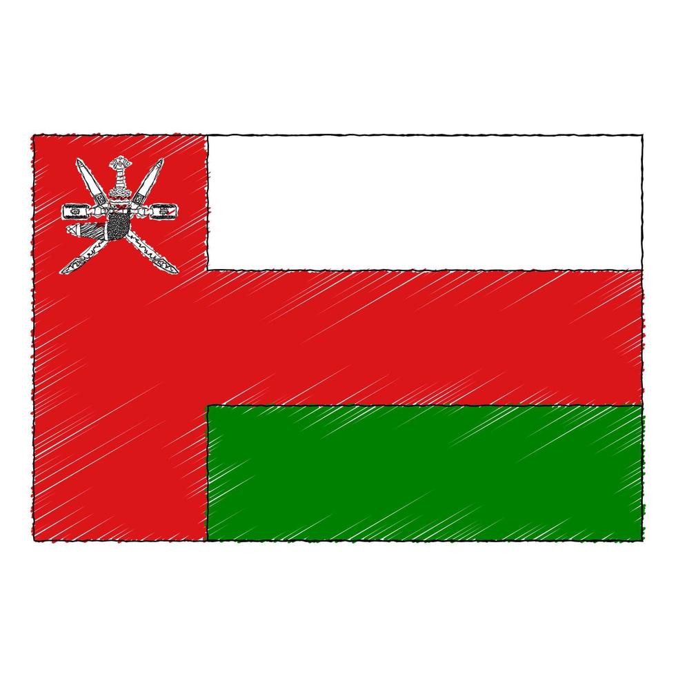 Hand drawn sketch flag of Oman. Doodle style icon vector