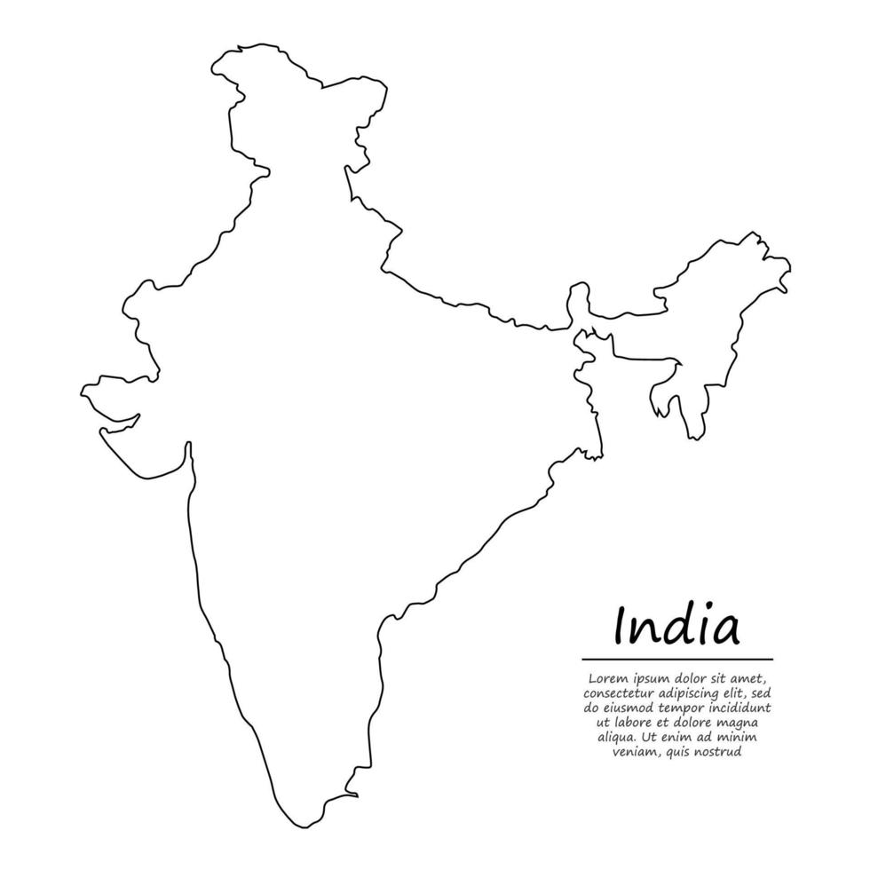 Simple outline map of India, in sketch line style vector