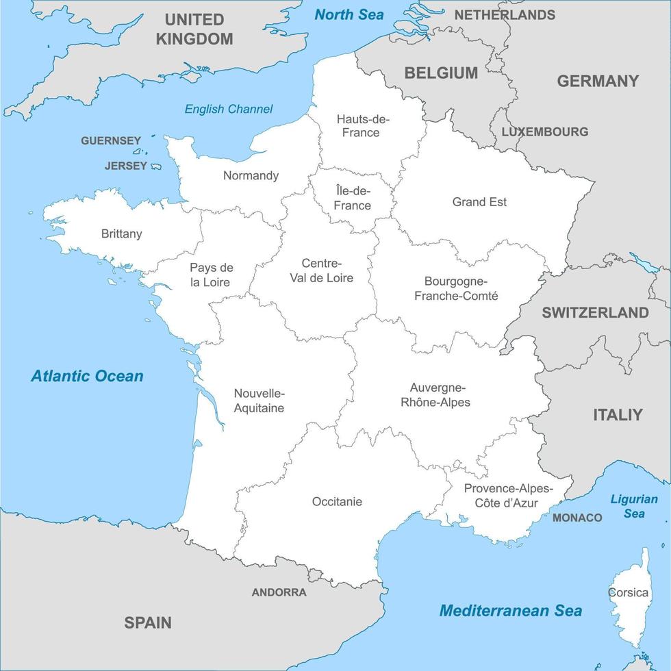 Political map of France with borders with borders of regions vector