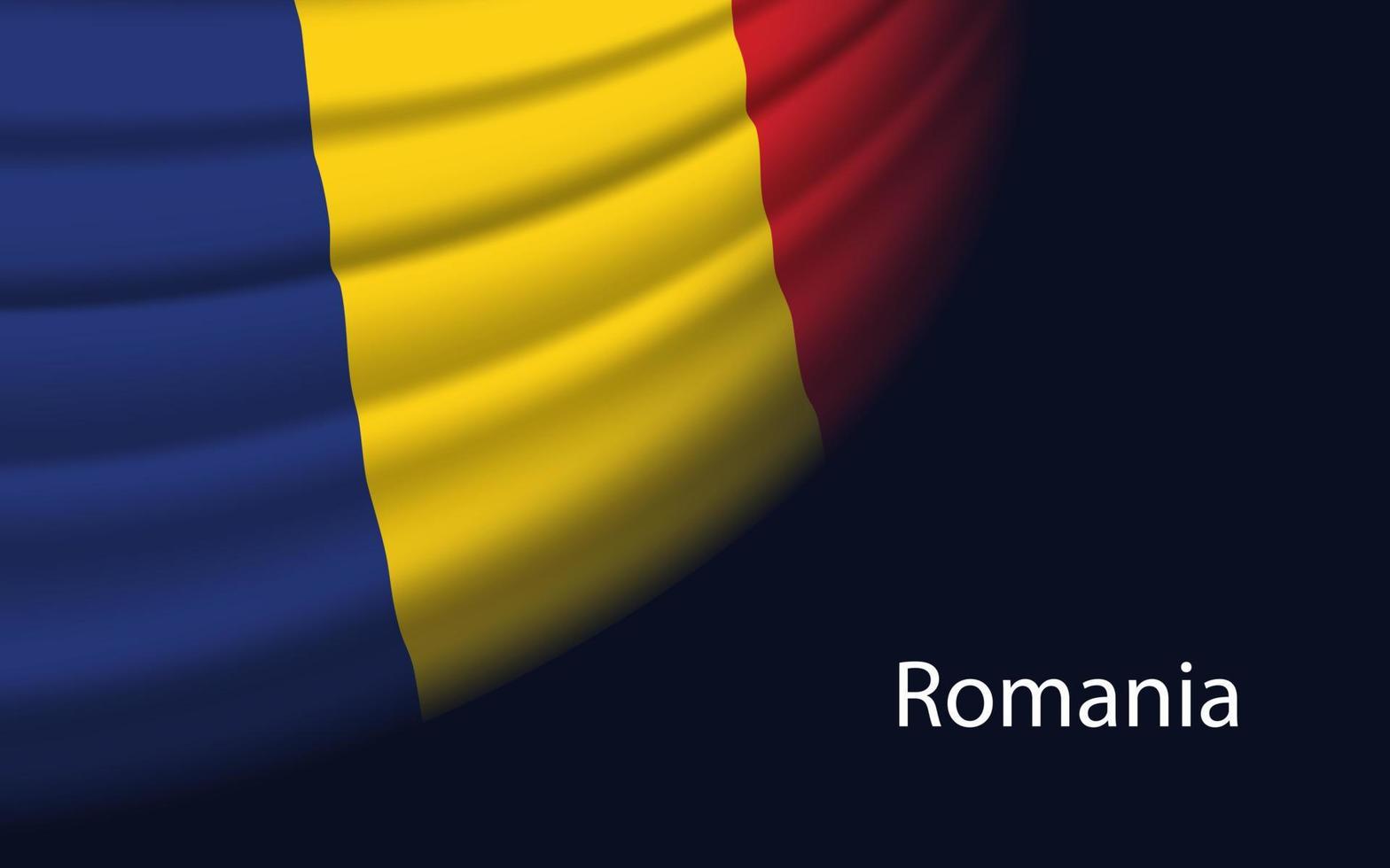 Wave flag of Romania on dark background. Banner or ribbon vector