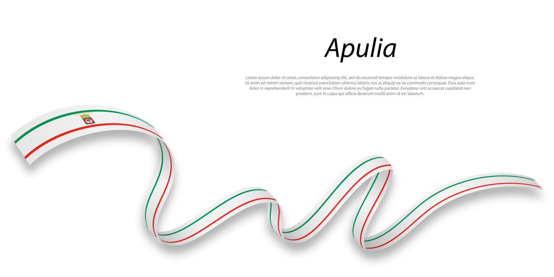 Waving ribbon or stripe with flag of Apulia vector