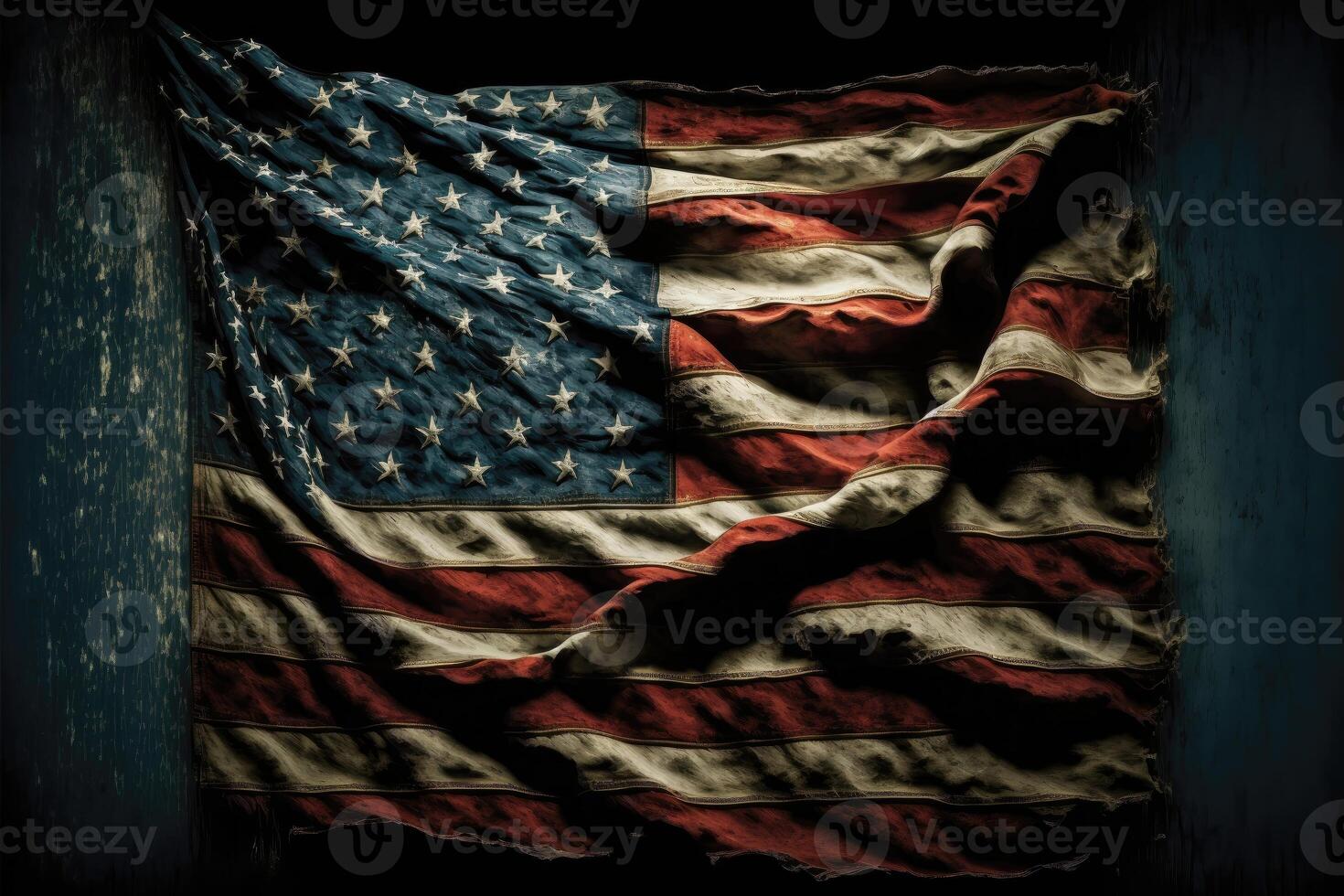 US American flag on worn black background. For USA Memorial Day. photo