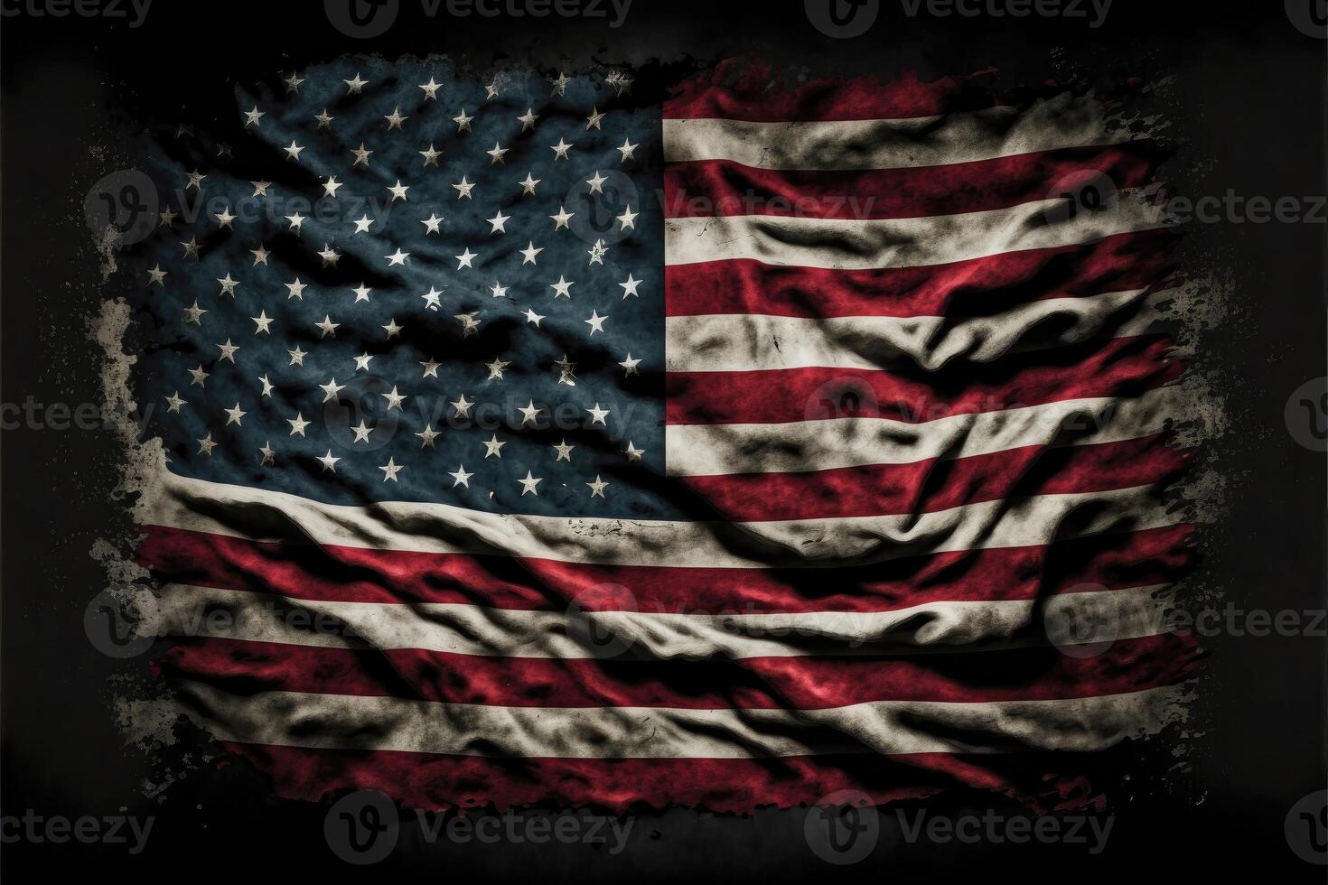 US American flag on worn black background. For USA Memorial Day. photo