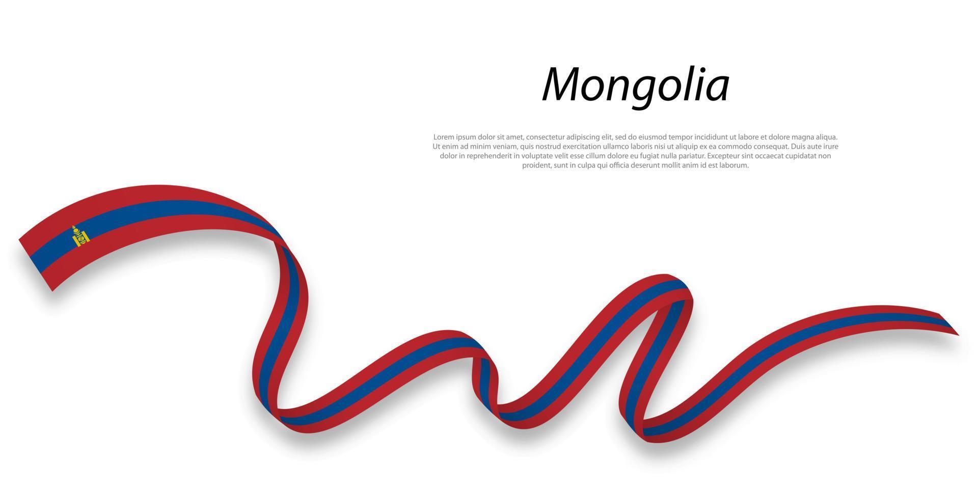 Waving ribbon or banner with flag of Mongolia. vector