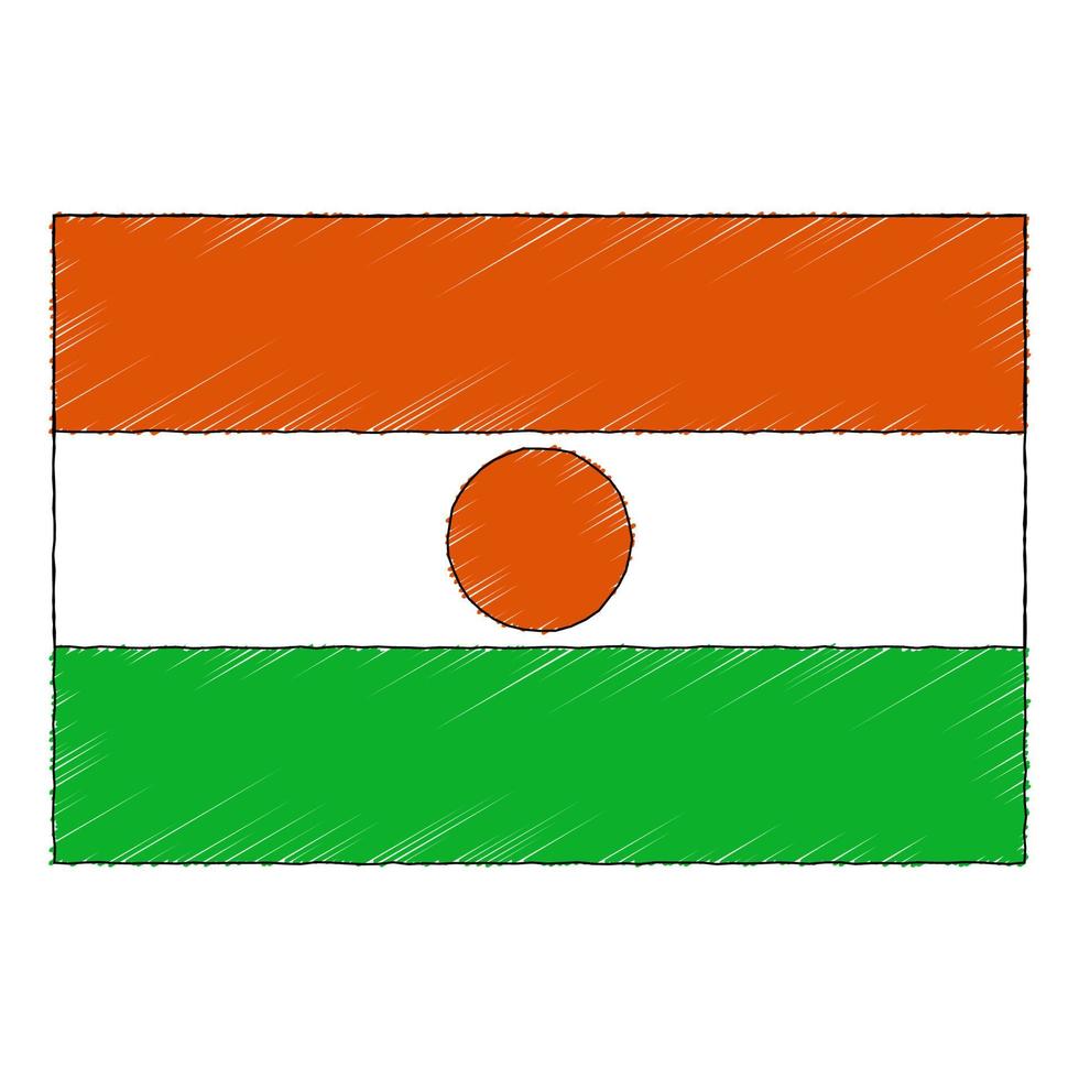 Hand drawn sketch flag of Niger. doodle style icon vector