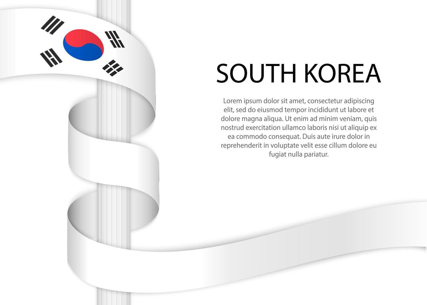 Waving ribbon on pole with flag of South Korea. Template for ind vector