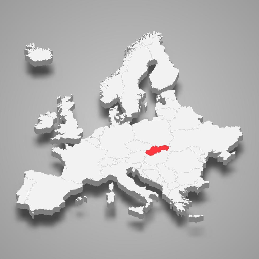 Slovakia country location within Europe 3d map vector