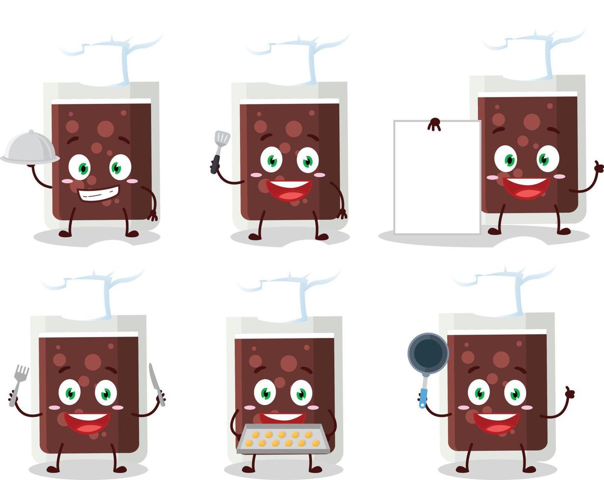 Cartoon character of glass of cola with various chef emoticons vector