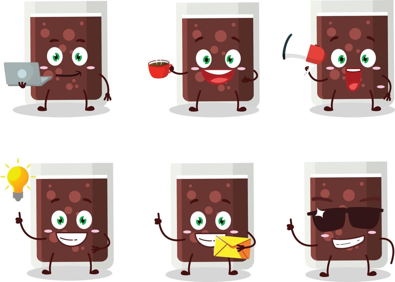 Glass of cola cartoon character with various types of business emoticons vector