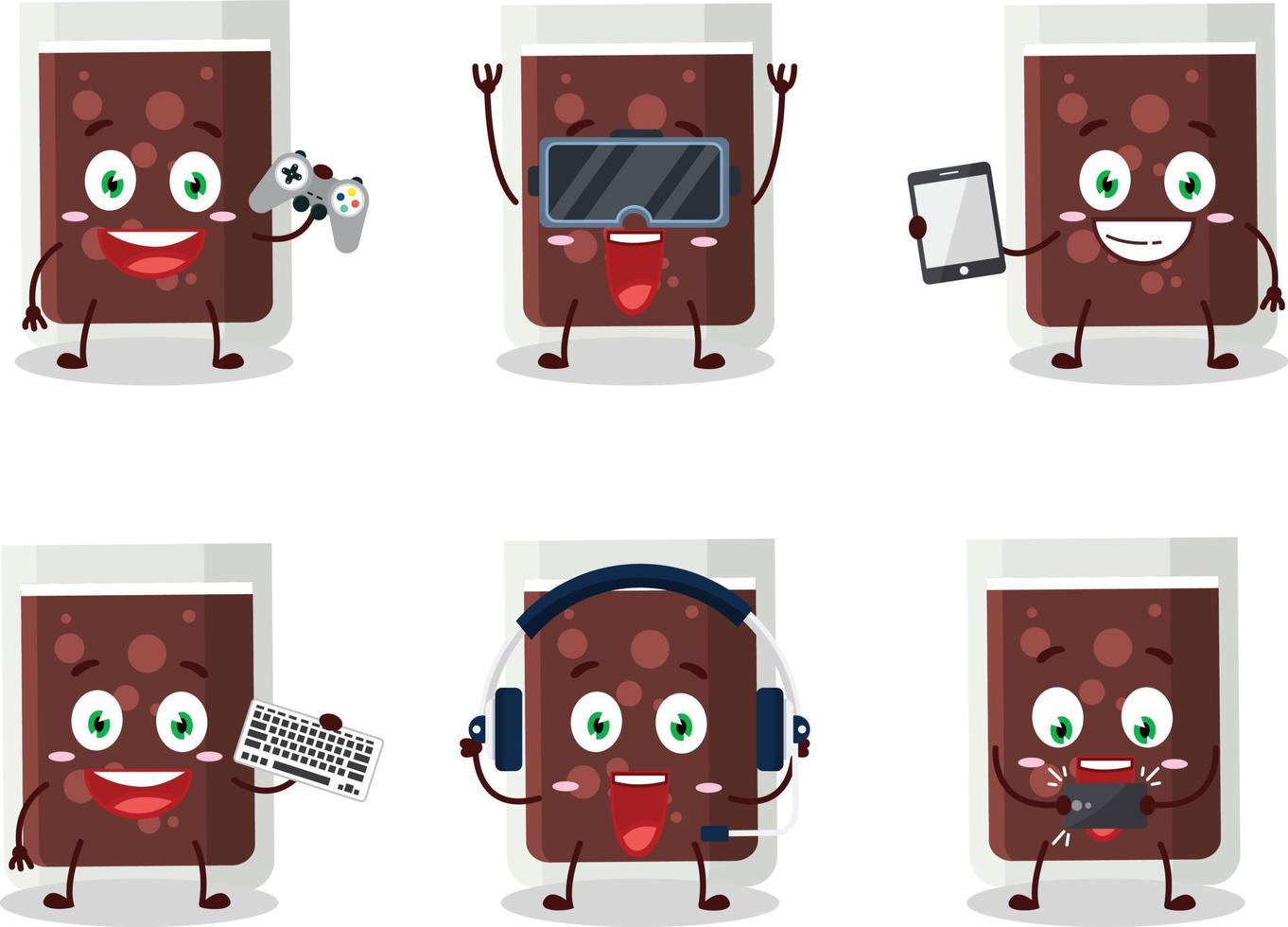 Glass of cola cartoon character are playing games with various cute emoticons vector