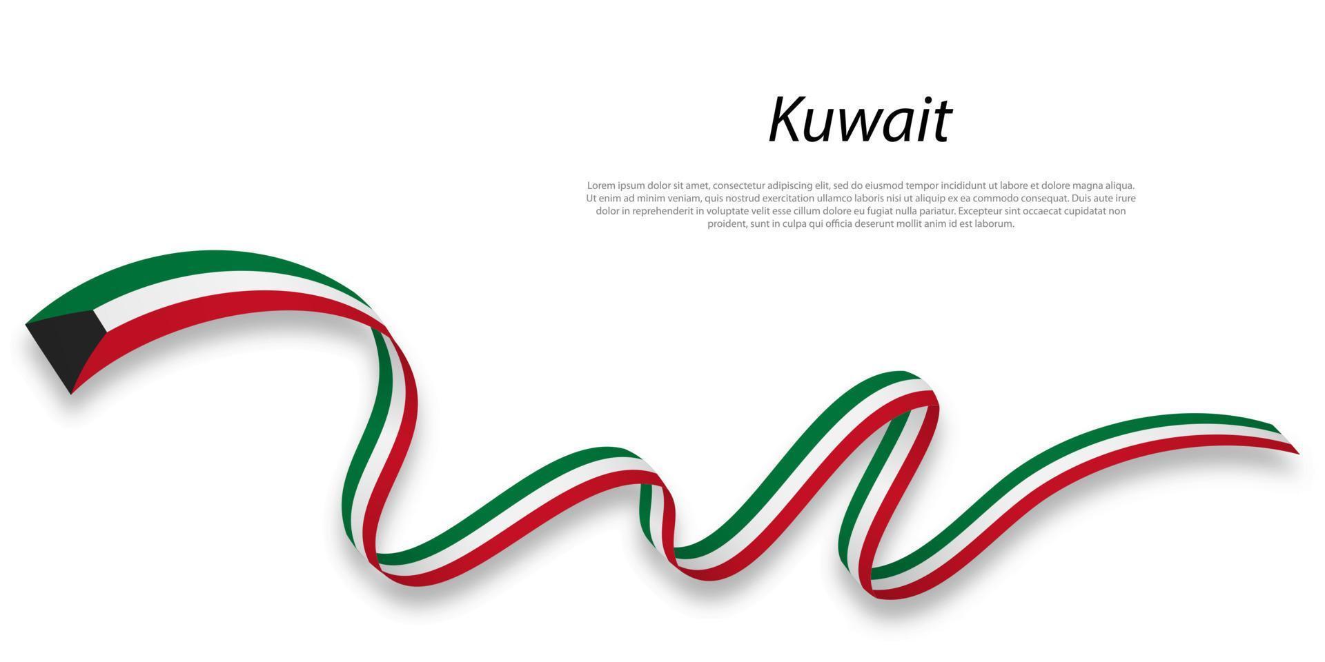 Waving ribbon or banner with flag of Kuwait. vector