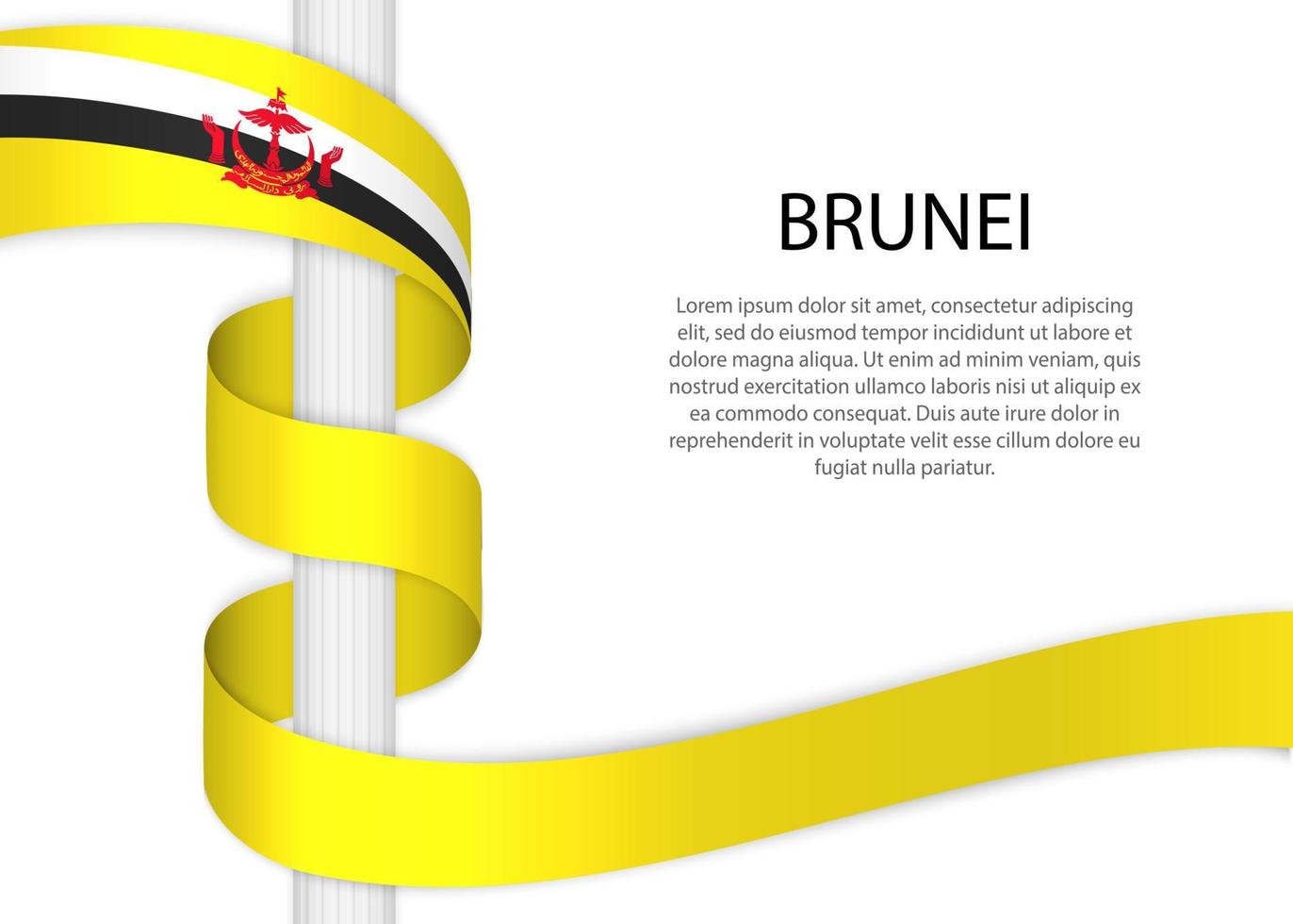 Waving ribbon on pole with flag of Brunei. Template for independ vector