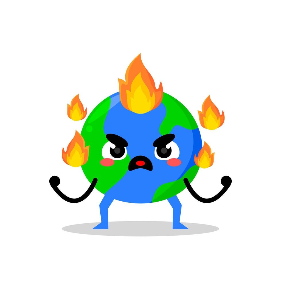 angry earth cute mascot illustration. burning mascot vector illustration.