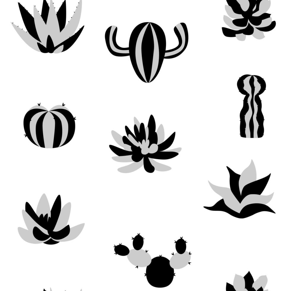 Set of stickers with green cacti and succulents vector