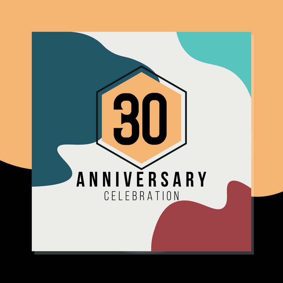 30th year anniversary celebration vector colorful abstract design on black and yellow background template illustration