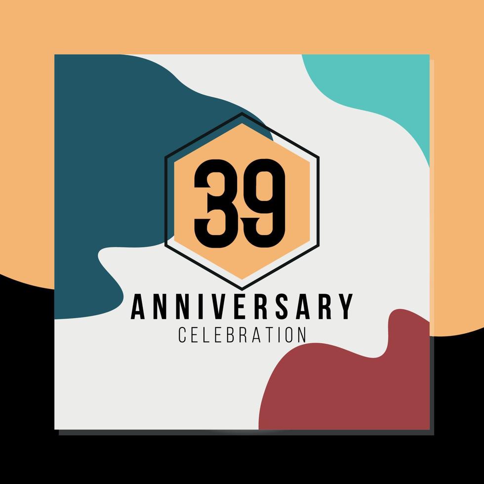 39th year anniversary celebration vector colorful abstract design on black and yellow background template illustration