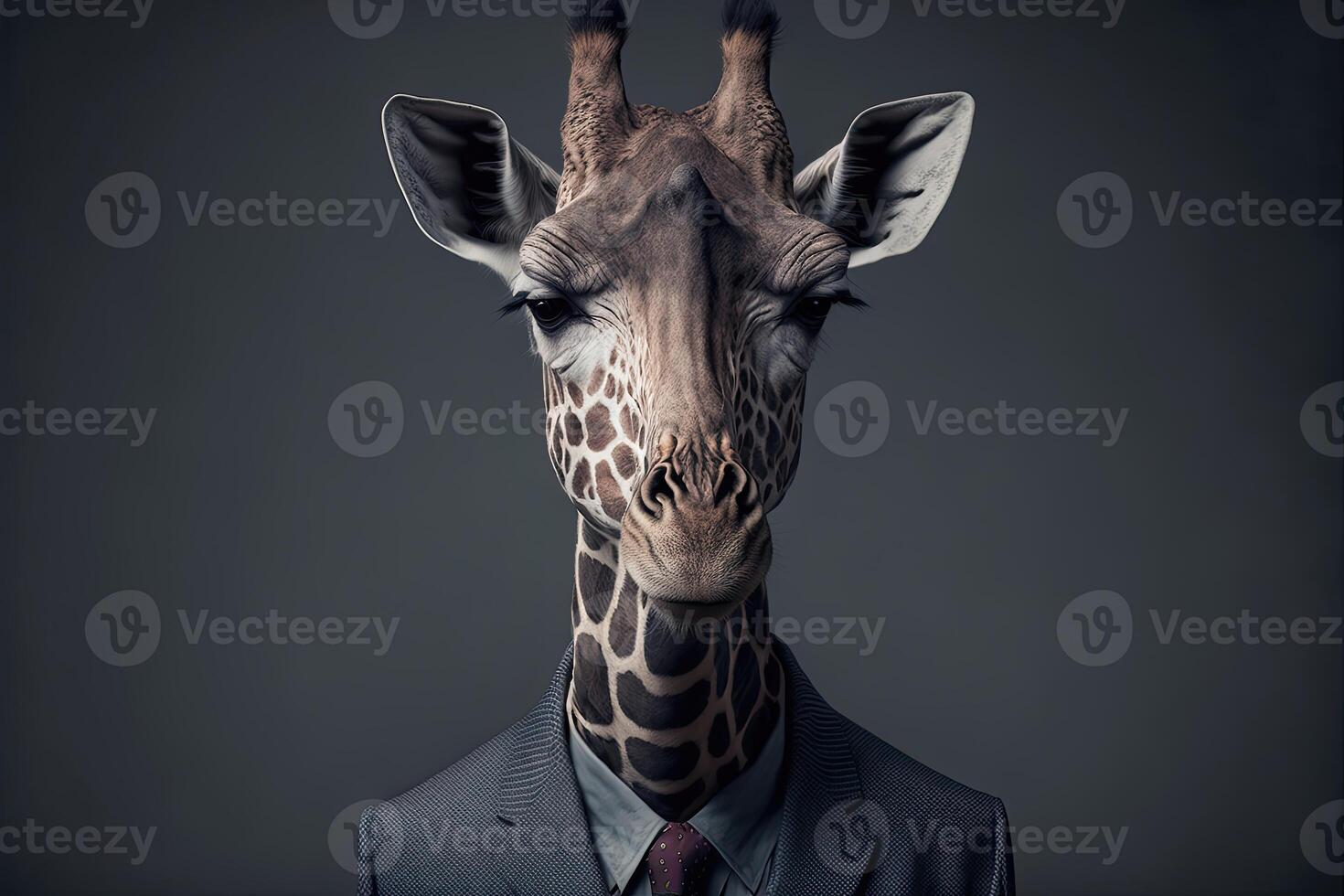 Portrait of giraffe businessman. Animal head in business suit. photo