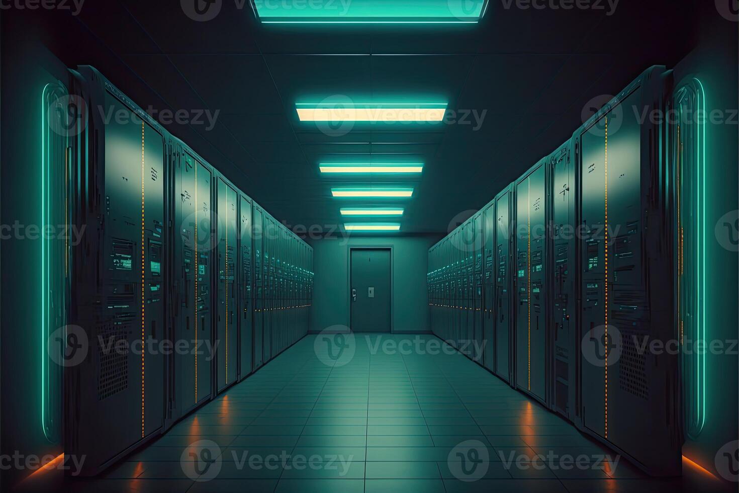 Technology data center server room. photo