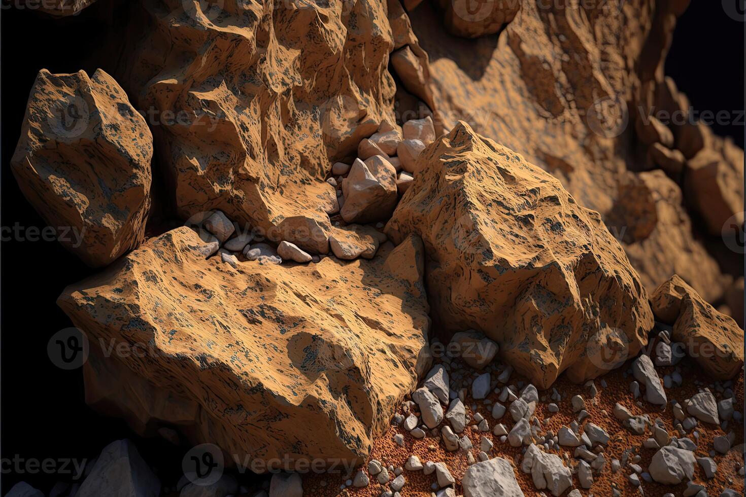 Close up light brown rock texture rough mountain surface. photo