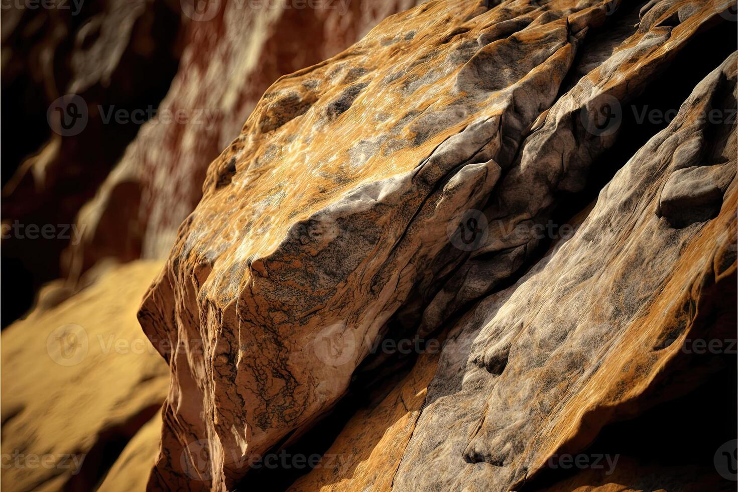 Close up light brown rock texture rough mountain surface. photo