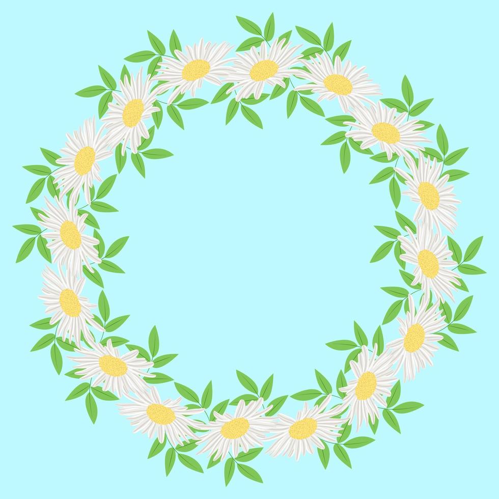 Gerbera or chamomile flowers in circle with leaves. vector