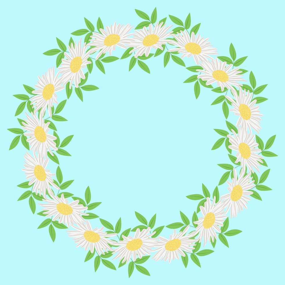 Gerbera or chamomile flowers in circle with leaves. vector