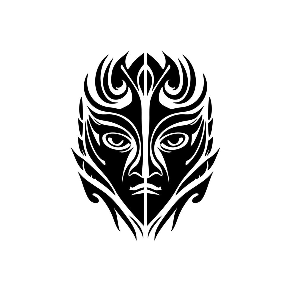 Vector tattoo sketch of a black and white Polynesian god mask.